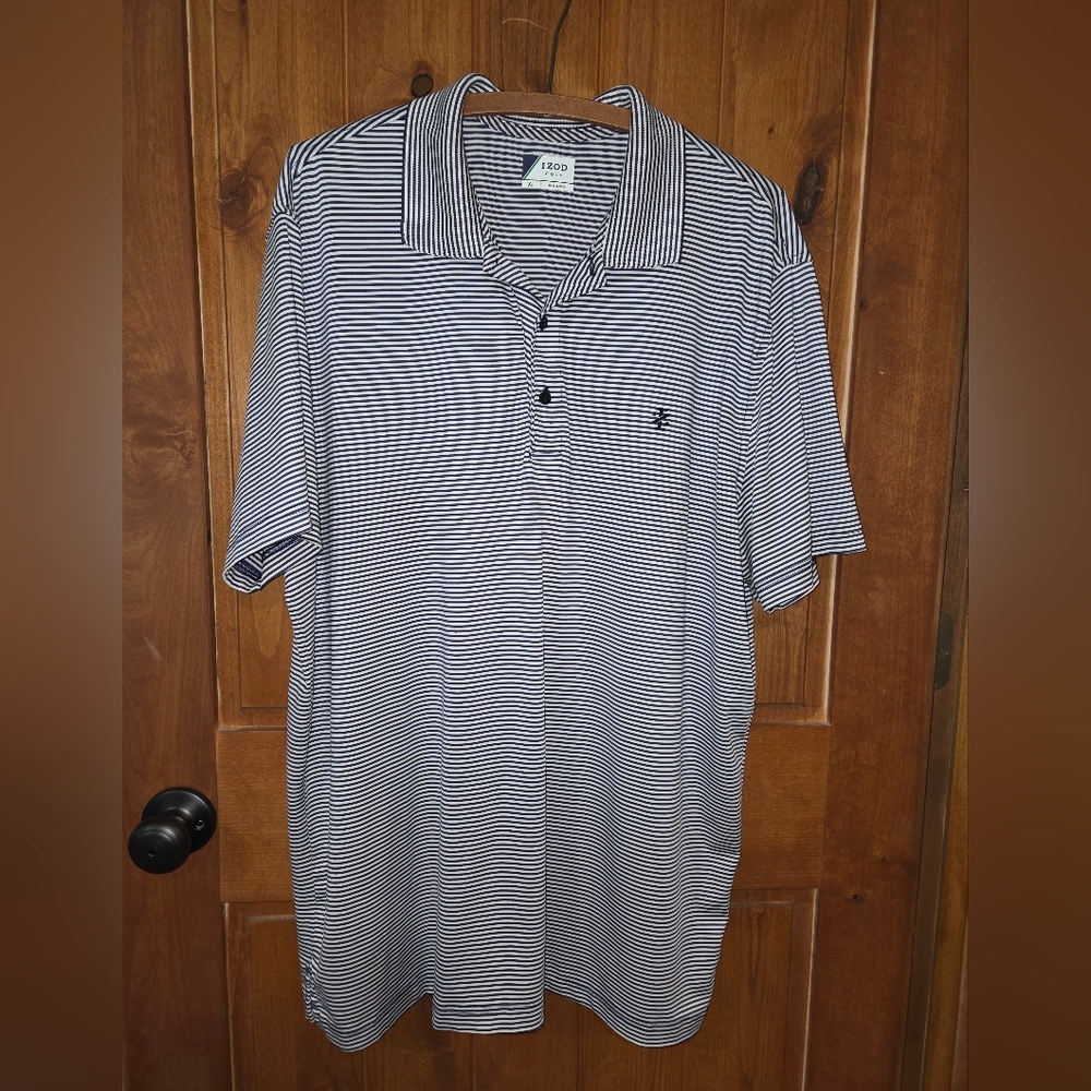 IZOD Men's‎ Blue and White Striped Golf Shirt